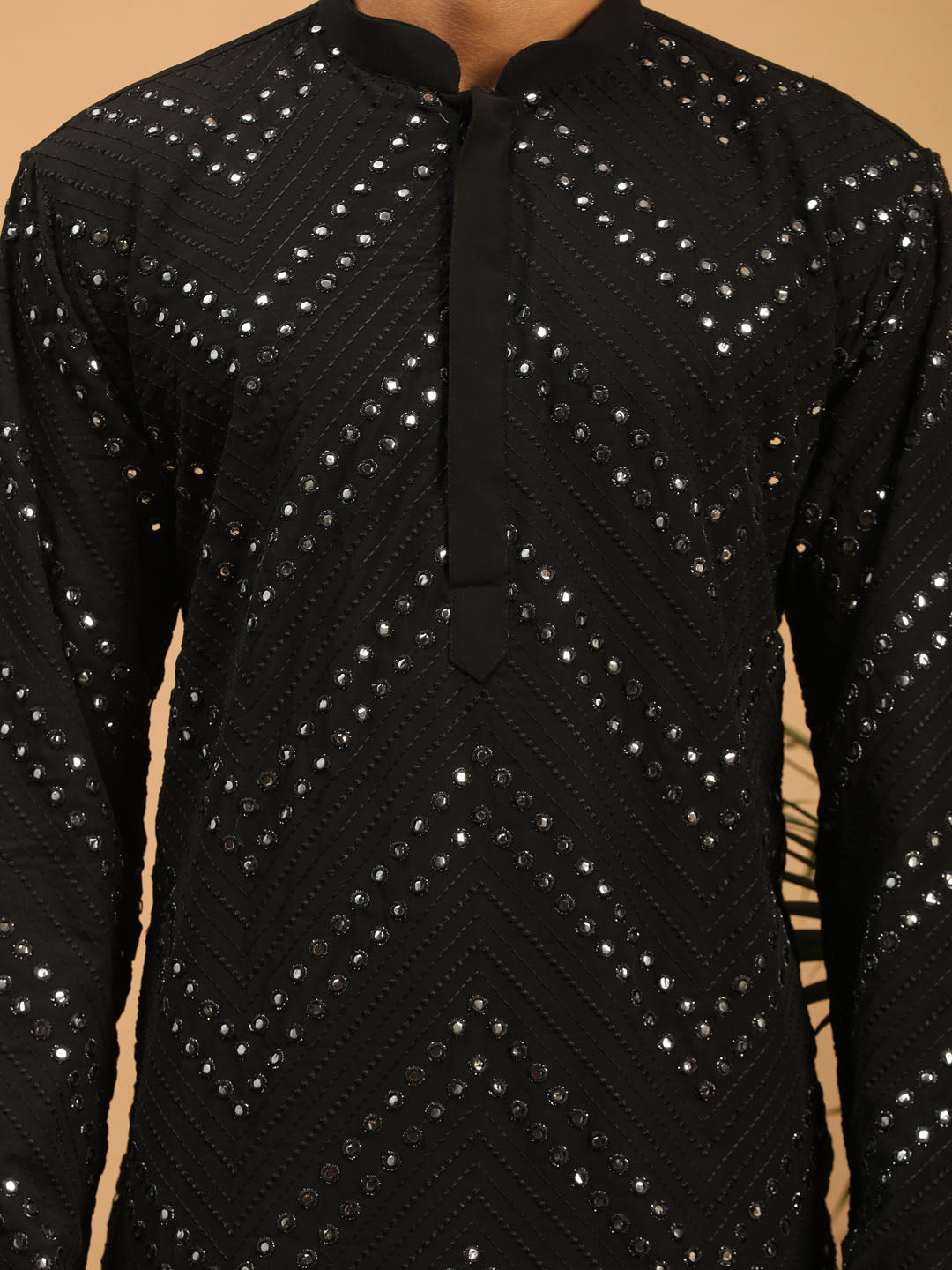 Men's Black Georgette Straight Kurta and Dhoti Set