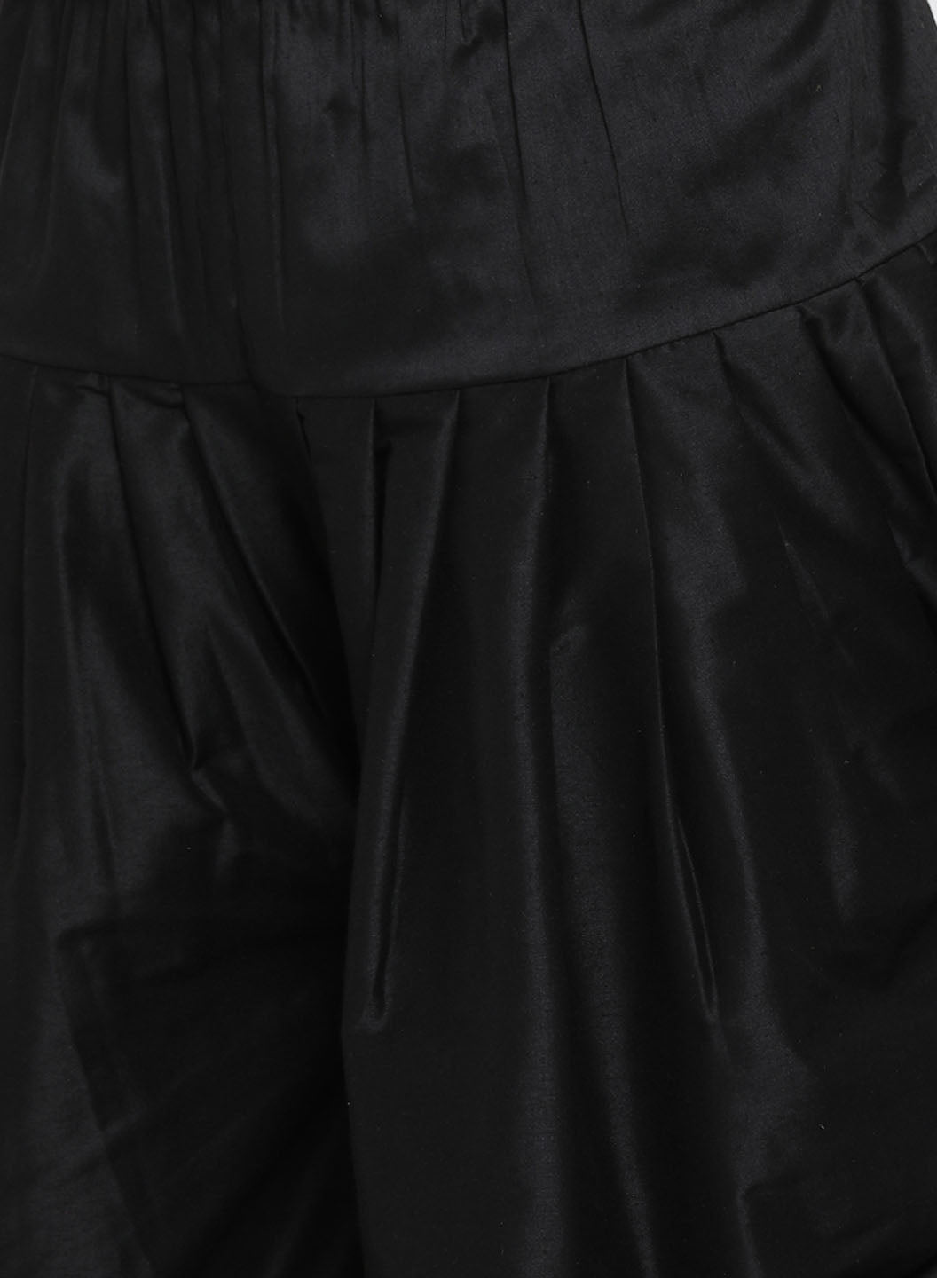 Men's Black Georgette Straight Kurta and Dhoti Pant Dupatta