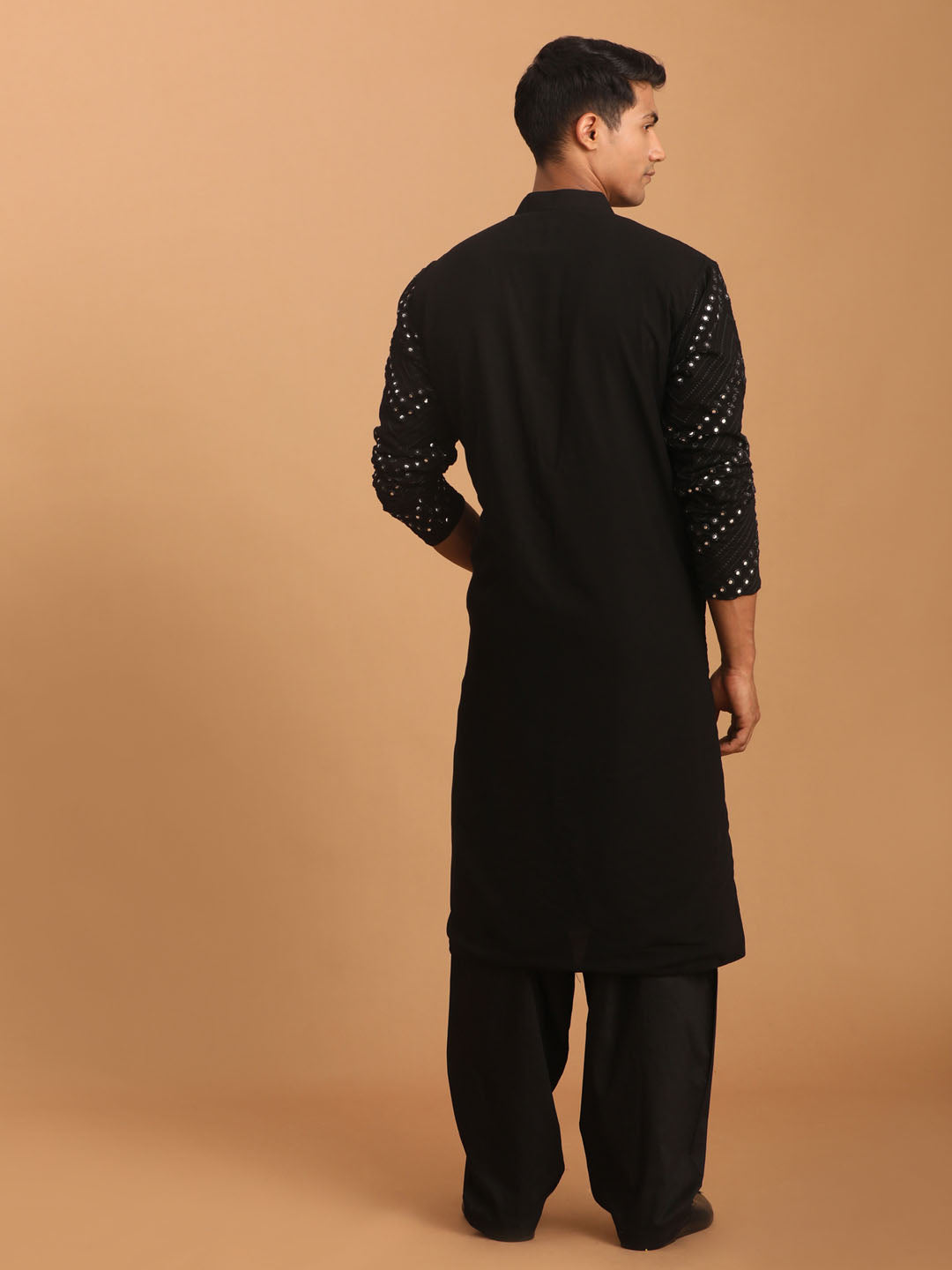 Men's Black Georgette Straight Kurta and Patiala Set