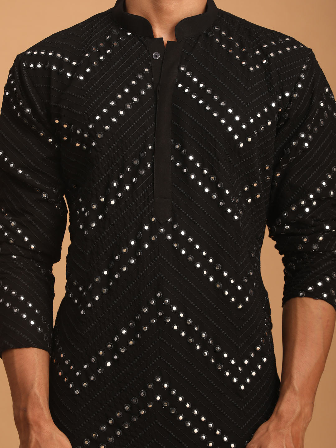 Men's Black Georgette Straight Kurta and Patiala Set