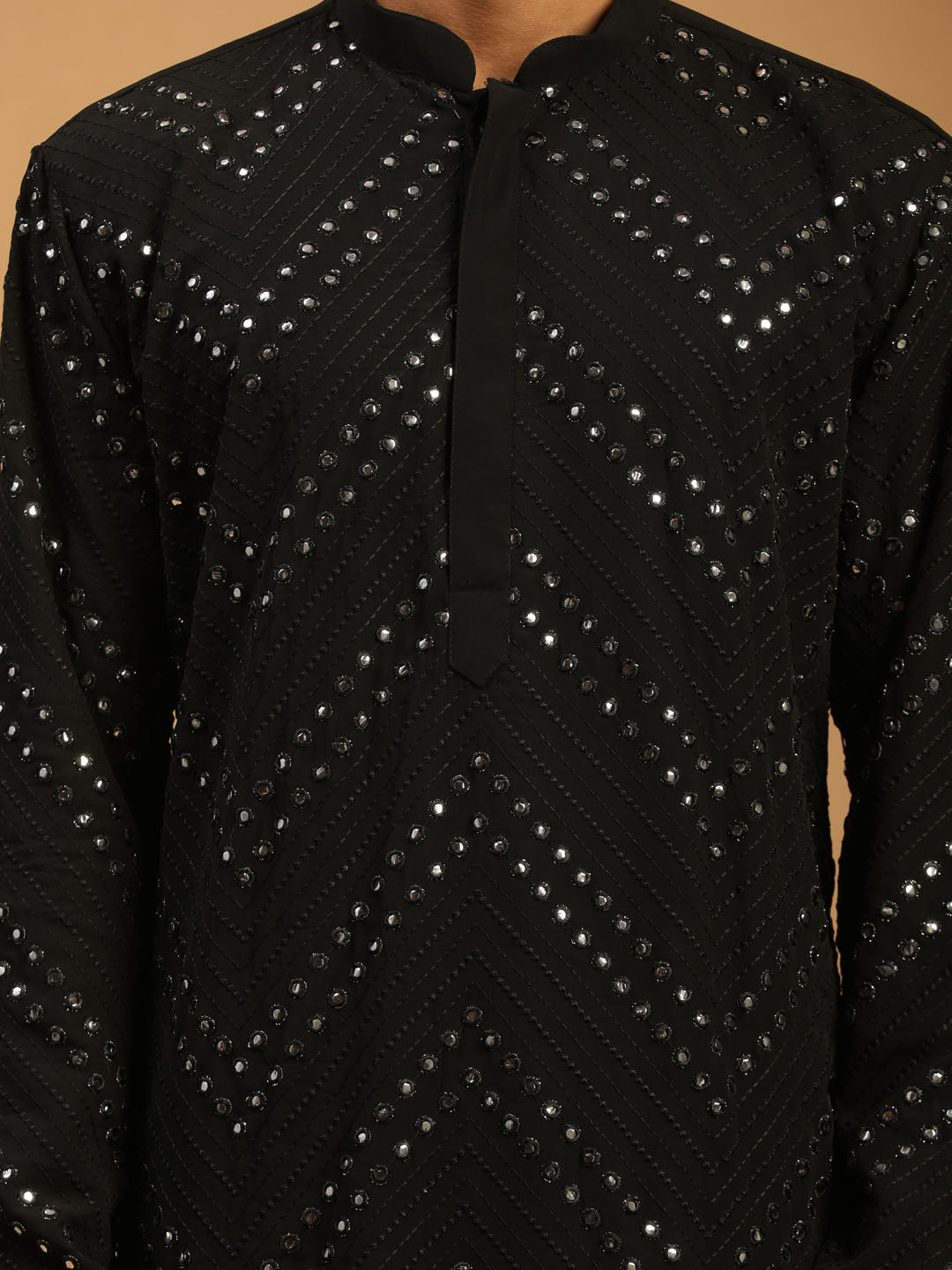 Men's Black Georgette Straight Kurta and Patiala Set