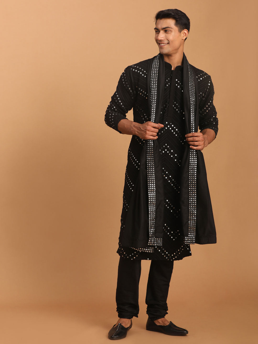 Men's Black Georgette Straight Kurta Pyjama Set