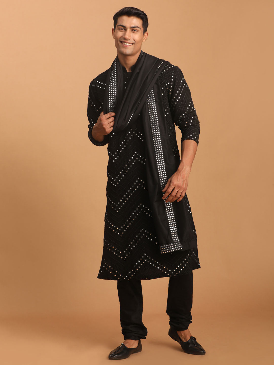 Men's Black Georgette Straight Kurta Pyjama Set