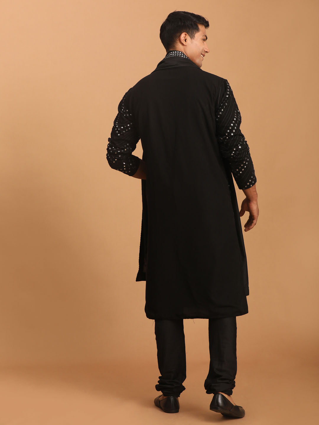 Men's Black Georgette Straight Kurta Pyjama Set