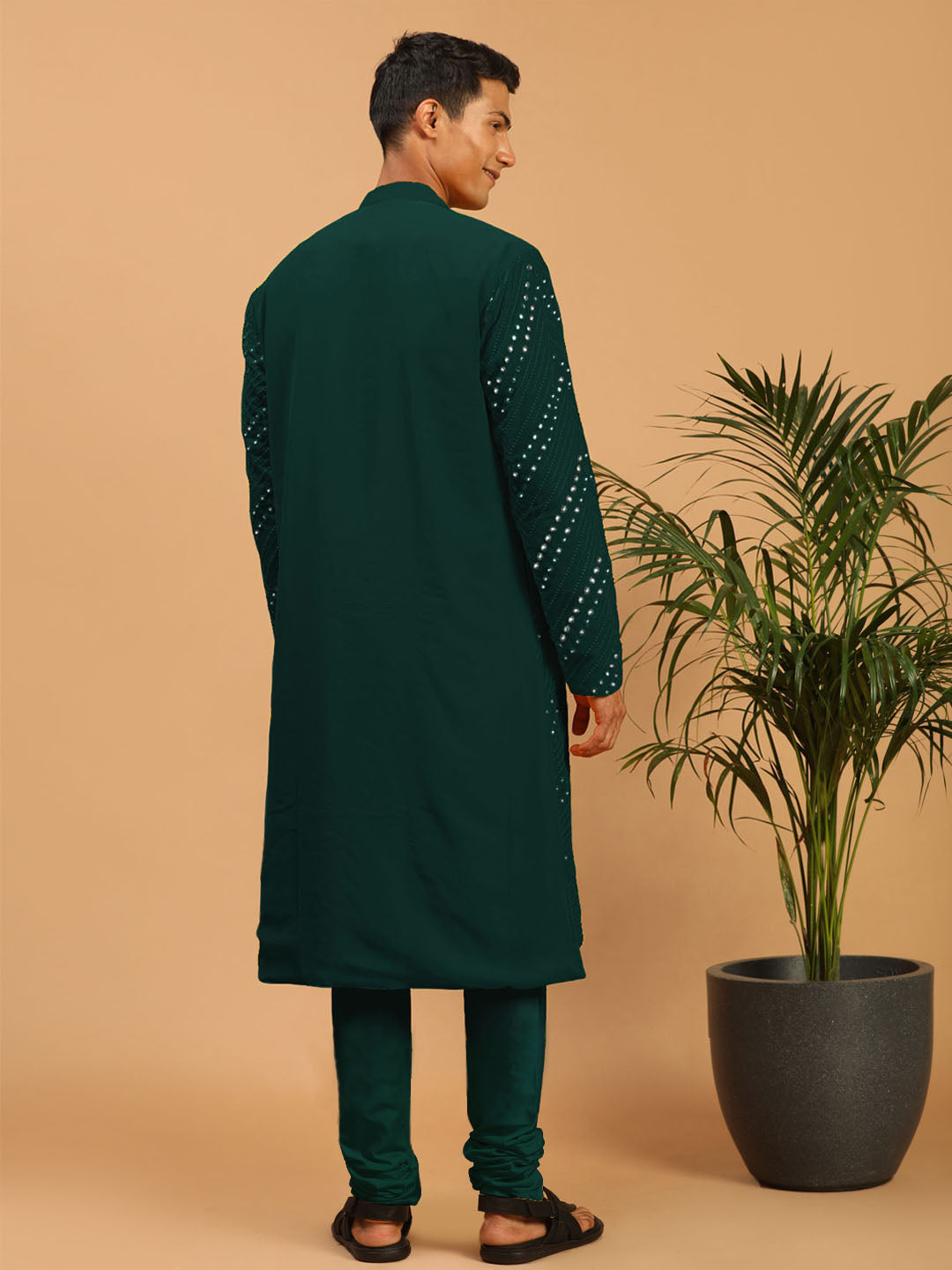 Men's Green Georgette Straight Kurta Pyjama Set