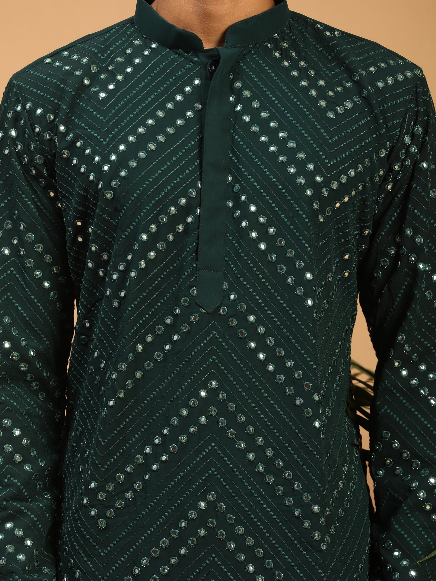 Men's Green Georgette Straight Kurta Pyjama Set