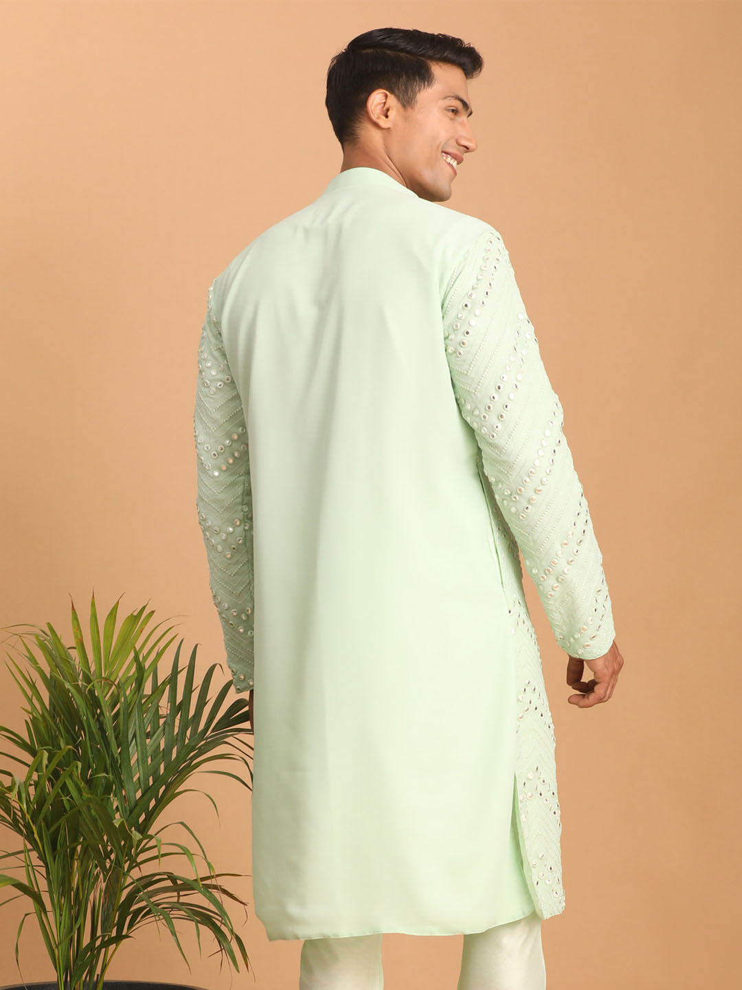 Men's Mint Green Georgette Straight Kurta