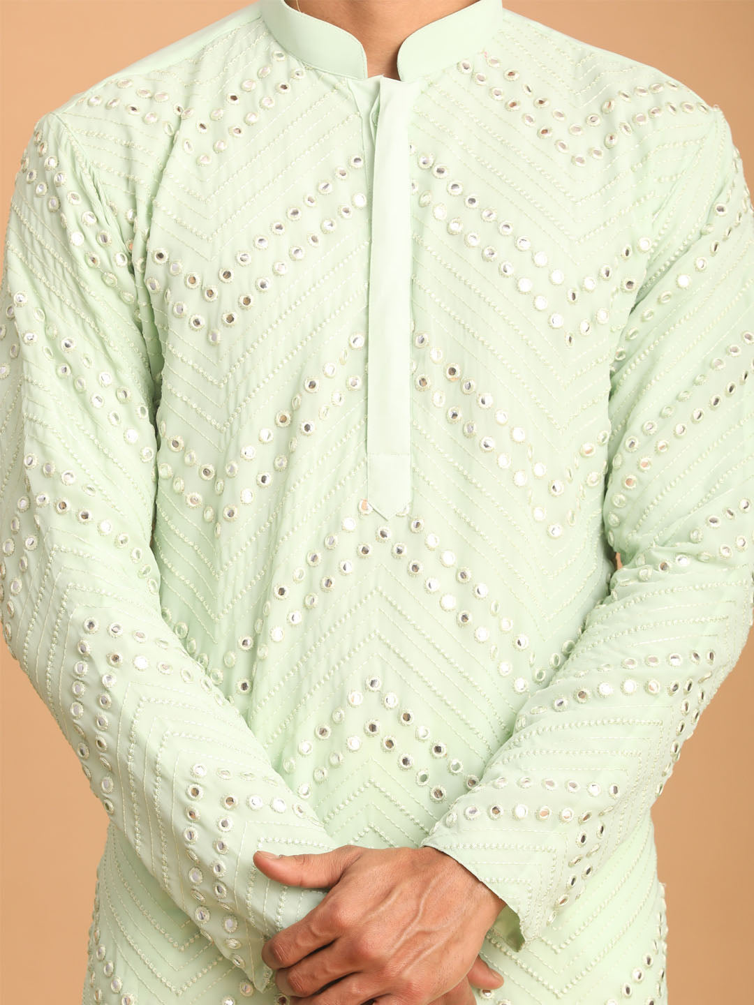 Men's Mint Green Georgette Straight Kurta