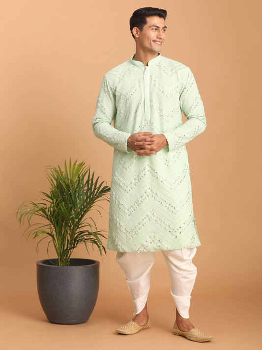 Men's Mint Green Georgette Straight Kurta and Dhoti Set