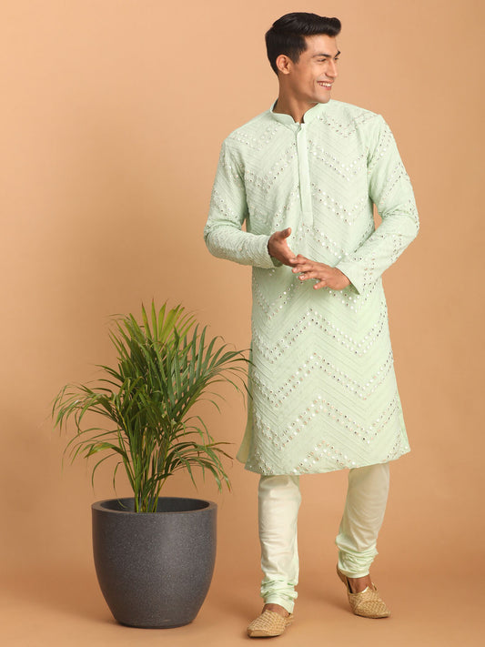 Men's Mint Green Georgette Straight Kurta Pyjama Set