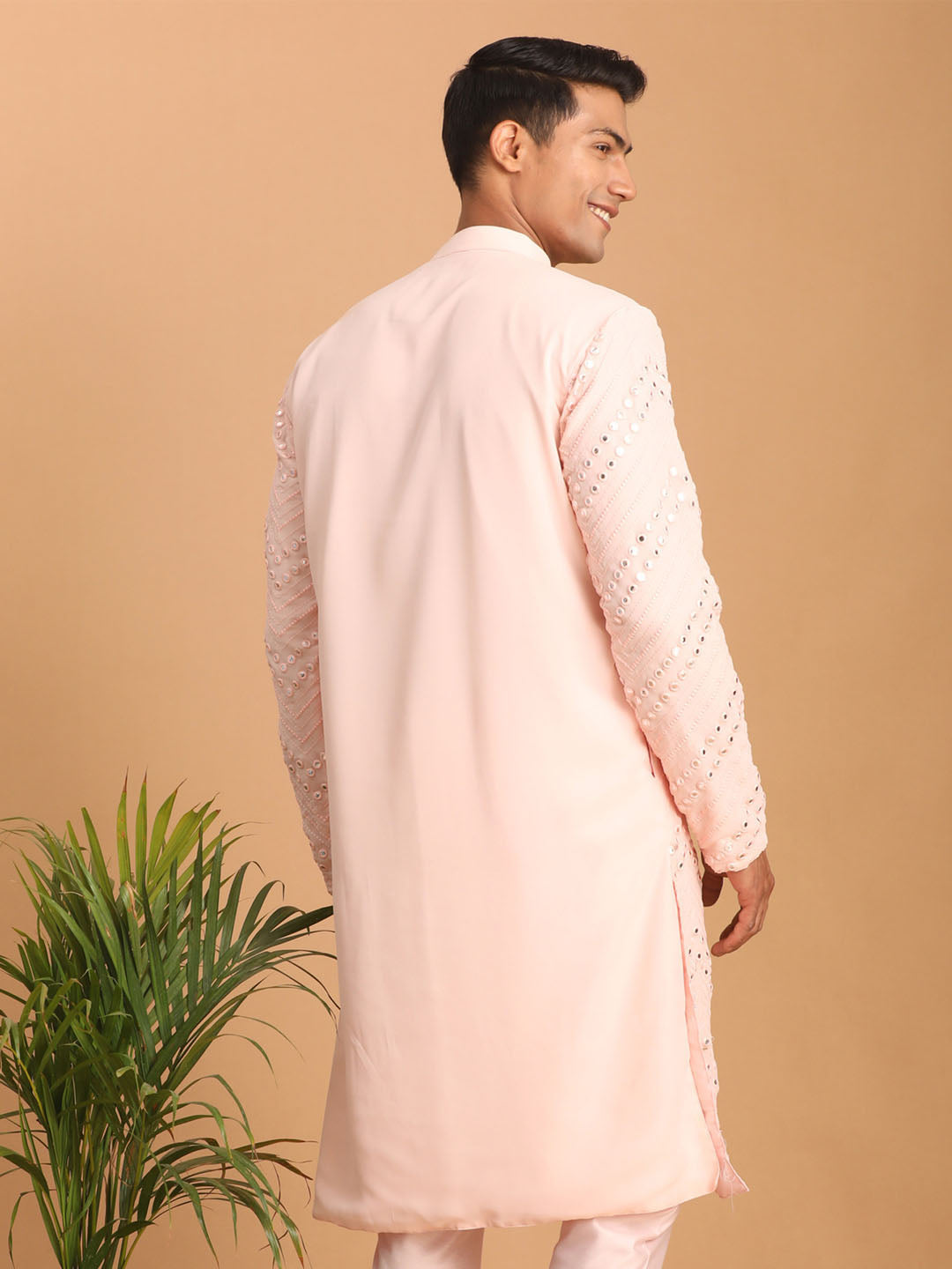 Men's Pink Georgette Straight Kurta