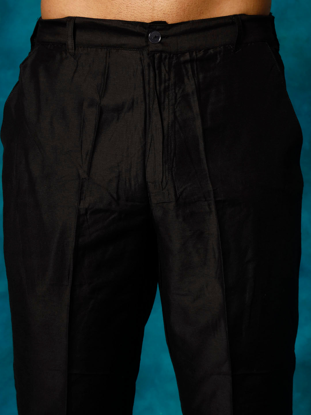 Men's Black Viscose Blend Asymmetric Kurta Pyjama Set