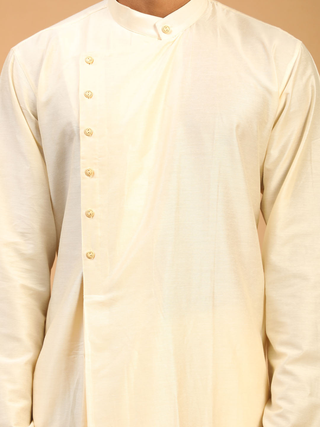 Men's Cream Viscose Blend Asymmetric Kurta Pyjama Set