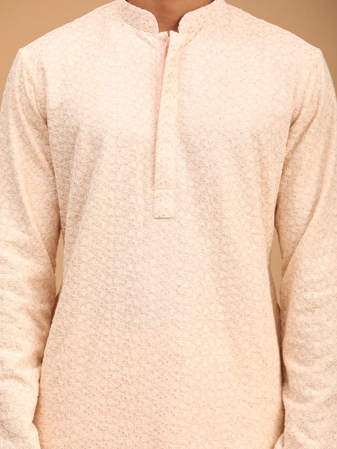 Men's Cream Georgette Straight Kurta and Dhoti Set