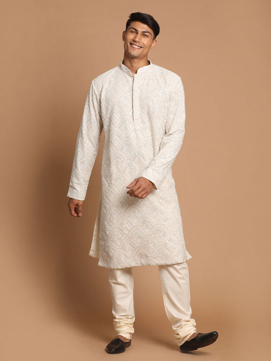 Men's Grey Georgette Straight Kurta Pyjama Set