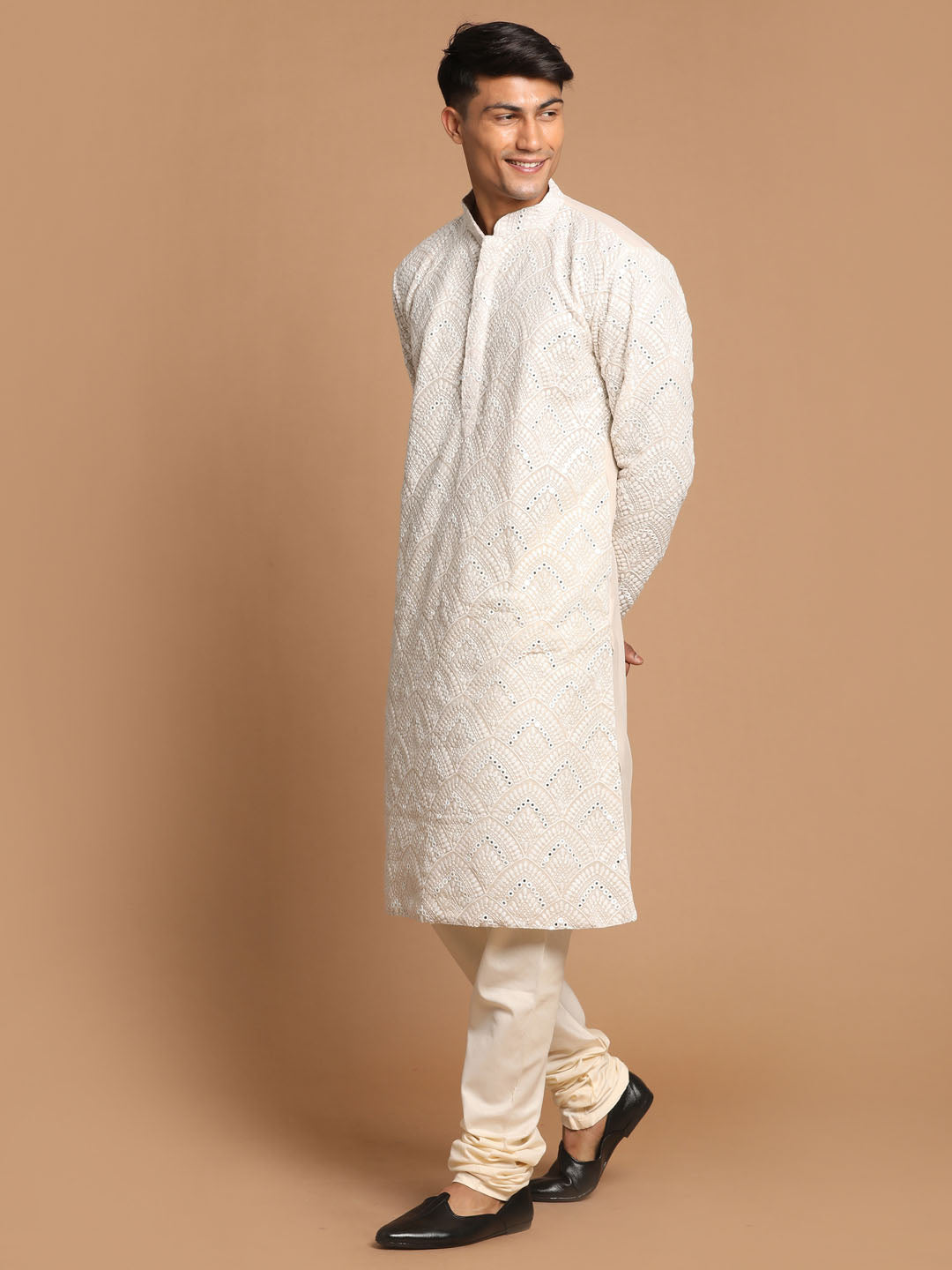 Men's Grey Georgette Straight Kurta Pyjama Set