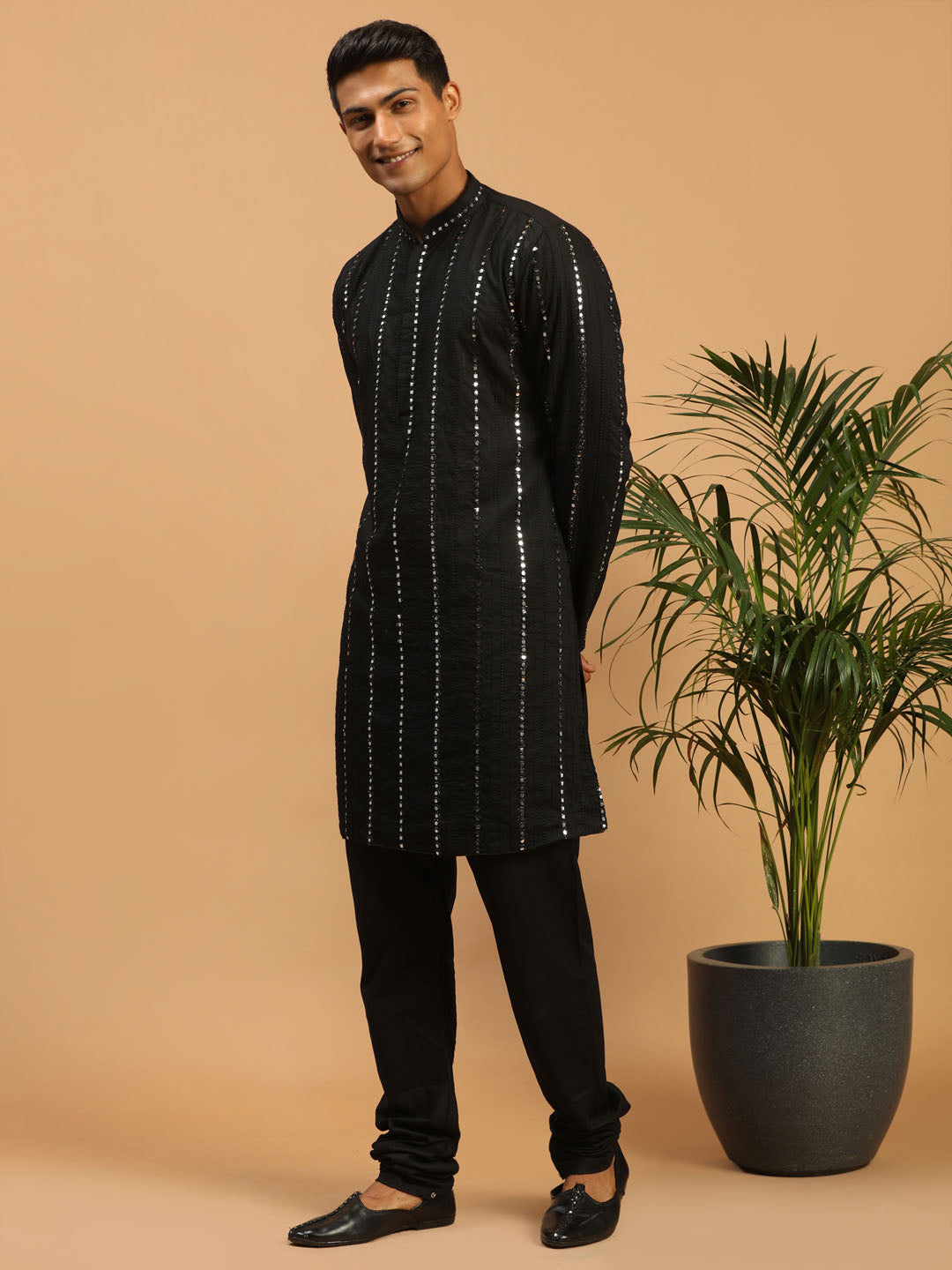 Men's Black Viscose Straight Kurta Pyjama Set