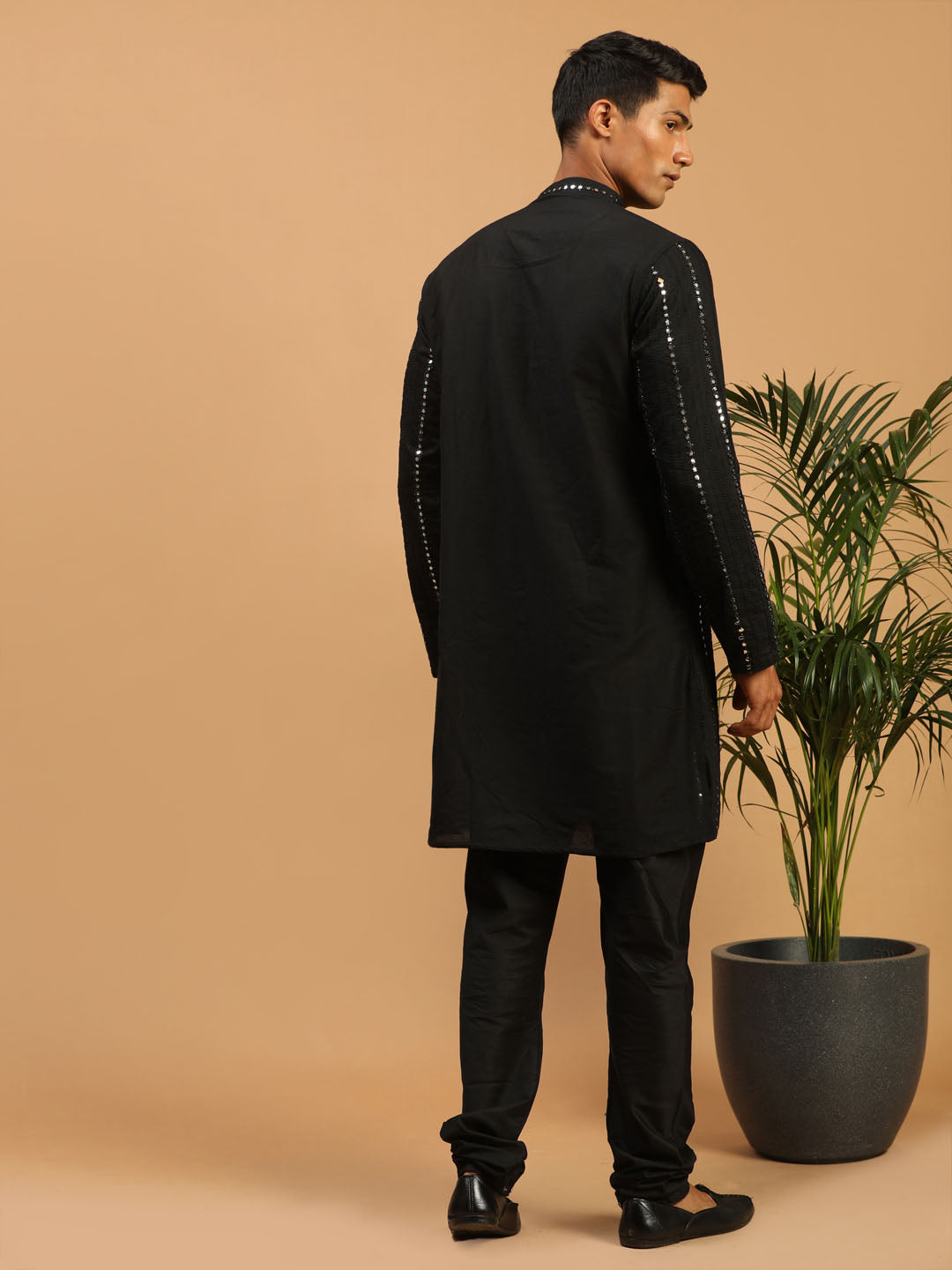 Men's Black Viscose Straight Kurta Pyjama Set
