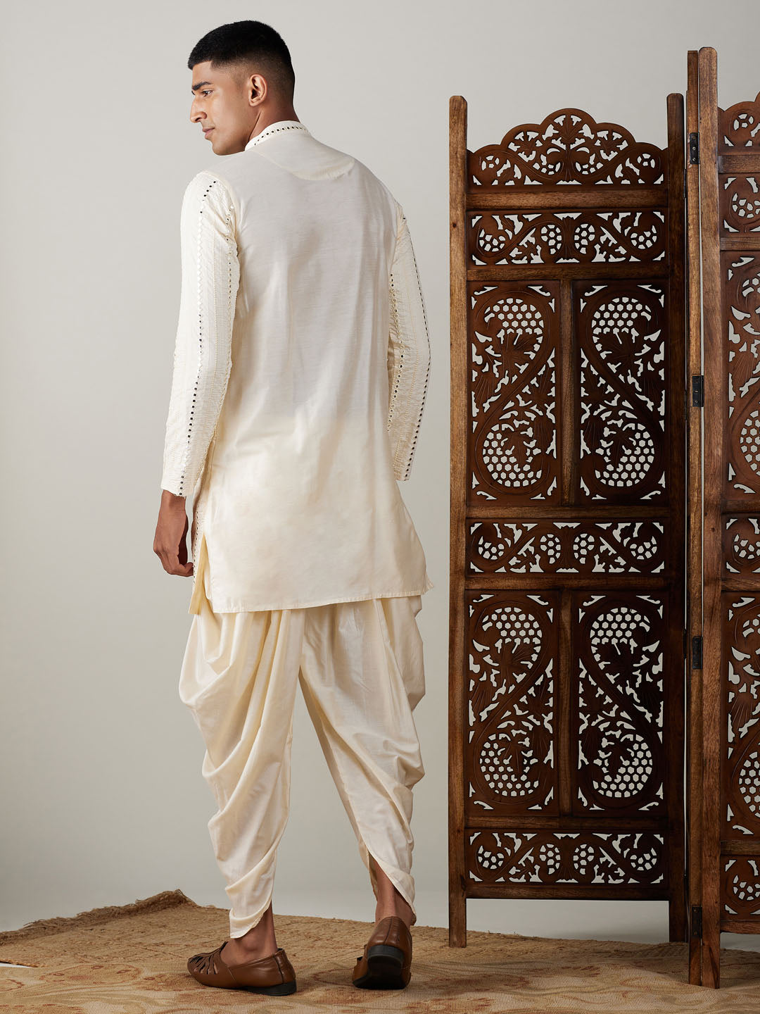 Men's Cream Viscose Straight Kurta and Dhoti Set