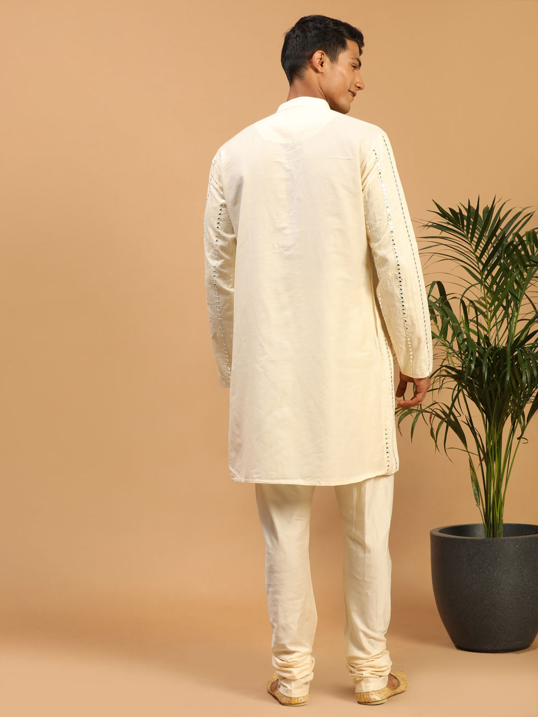 Men's Cream Viscose Straight Kurta Pyjama Set