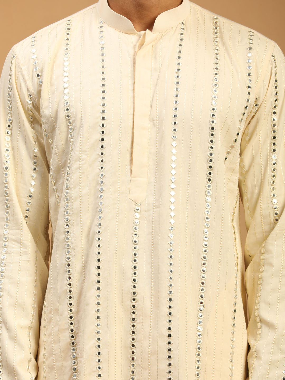 Men's Cream Viscose Straight Kurta Pyjama Set