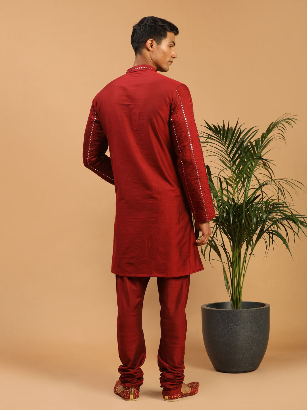 Men's Maroon Viscose Straight Kurta Pyjama Set