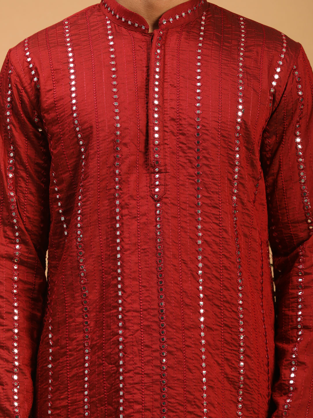 Men's Maroon Viscose Straight Kurta Pyjama Set