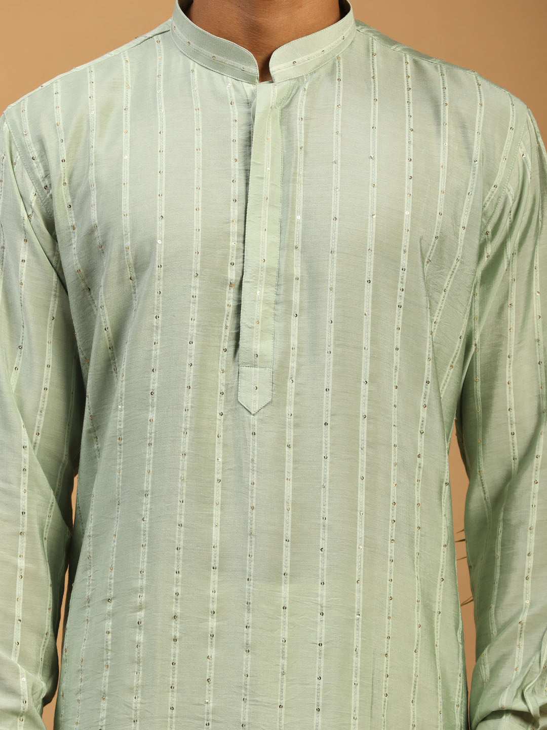 Men's Green Cotton Blend Straight Kurta Pyjama & Dupatta Set
