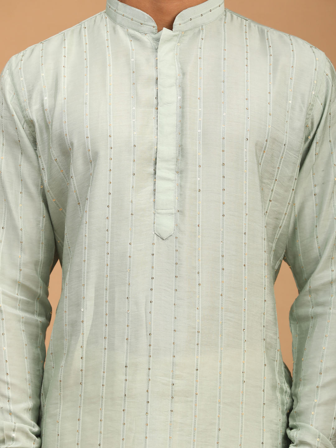 Men's Green Cotton Blend Straight Kurta Pyjama Set