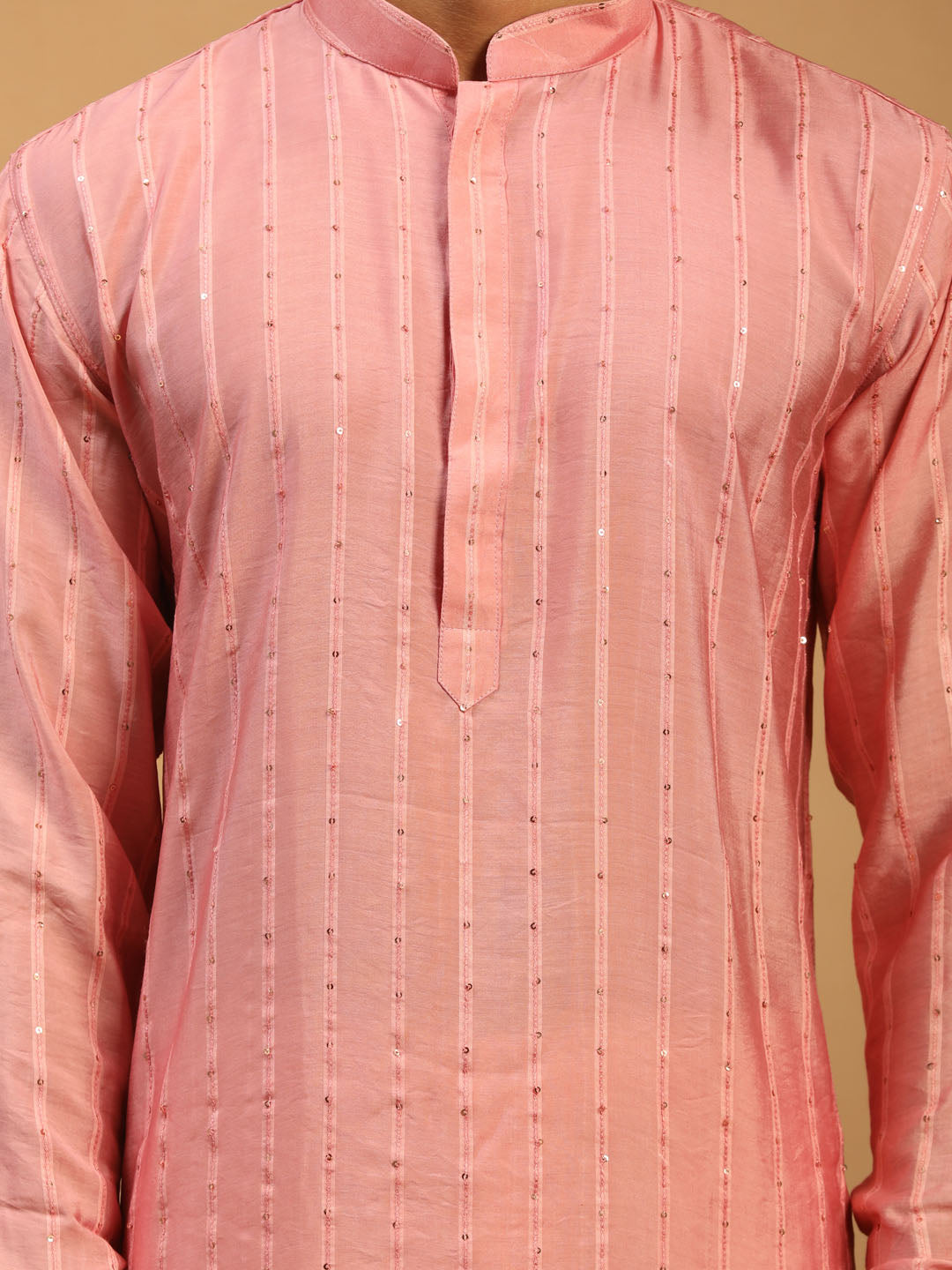 Men's Pink Cotton Blend Straight Kurta Pyjama & Dupatta Set
