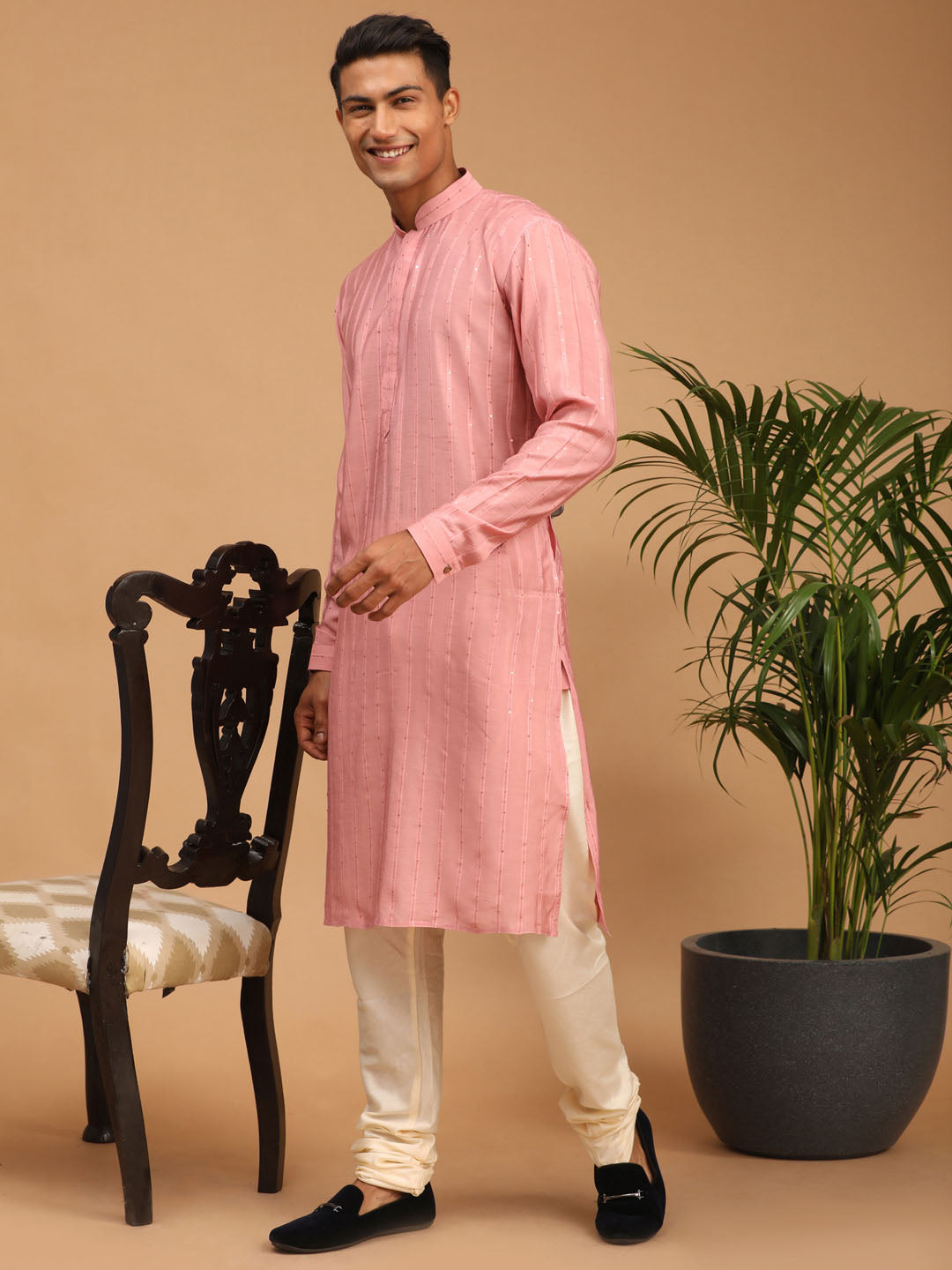 Men's Purple Cotton Blend Straight Kurta Pyjama Set