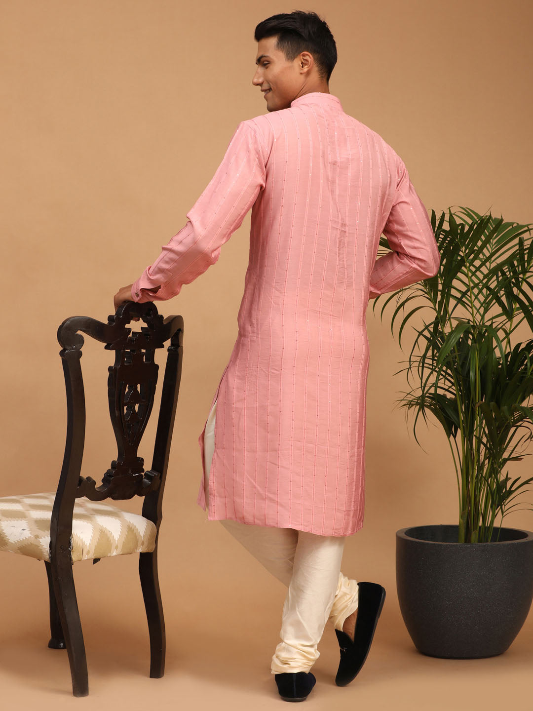 Men's Purple Cotton Blend Straight Kurta Pyjama Set
