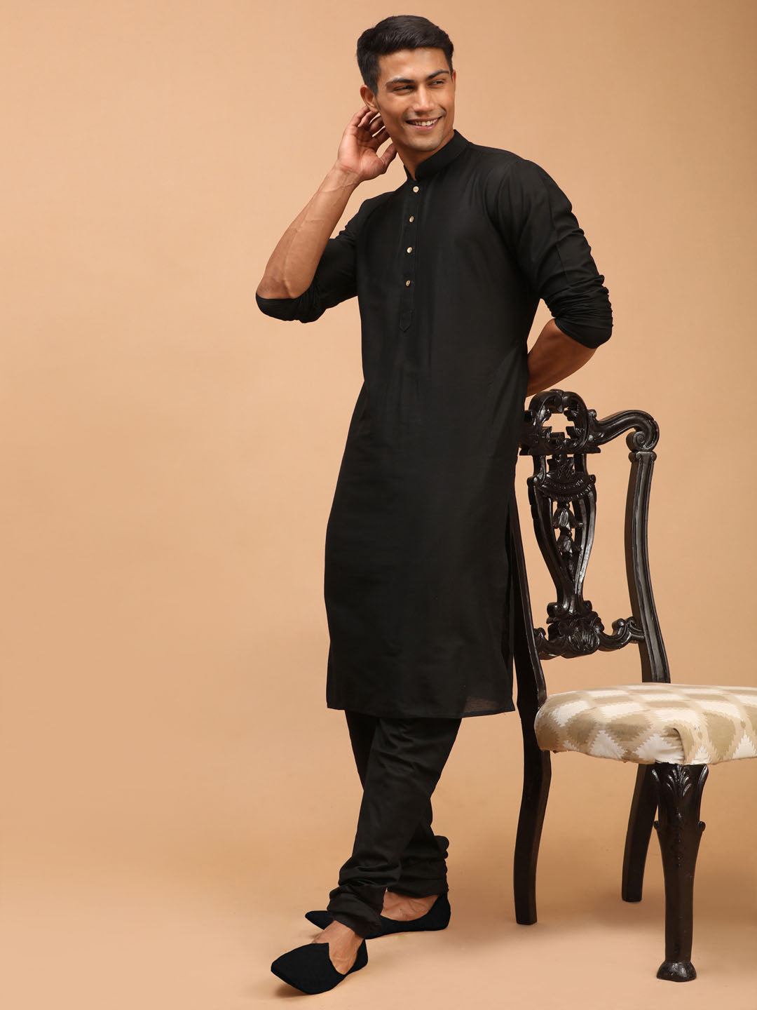Men's Black Viscose Straight Kurta Pyjama Set