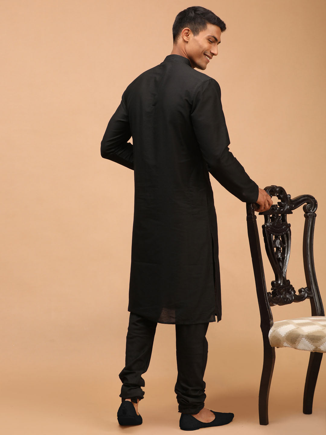 Men's Black Viscose Straight Kurta Pyjama Set