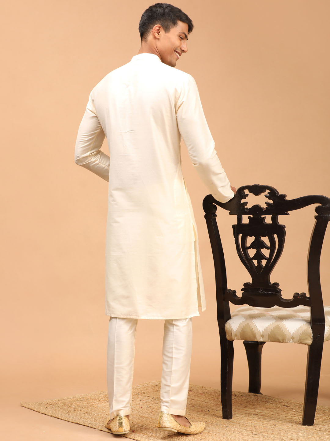 Men's Cream Viscose Straight Kurta Pyjama Set