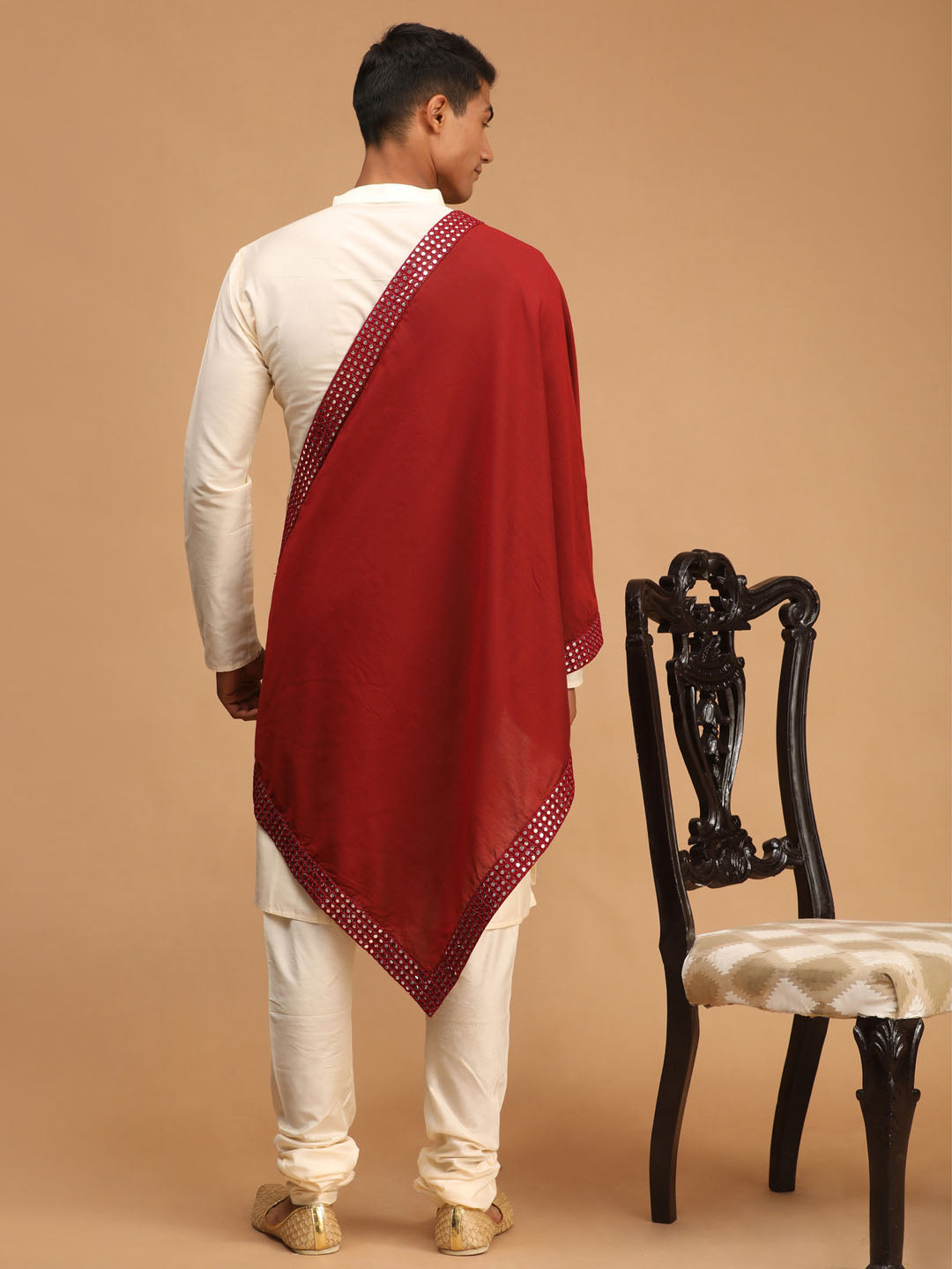 Men's Cream Viscose Straight Kurta Pyjama & Dupatta Set