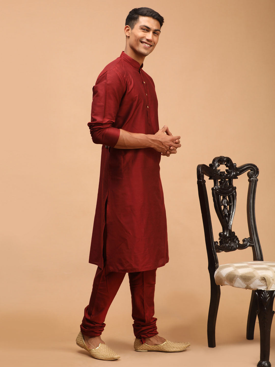 Men's Maroon Viscose Straight Kurta Pyjama Set