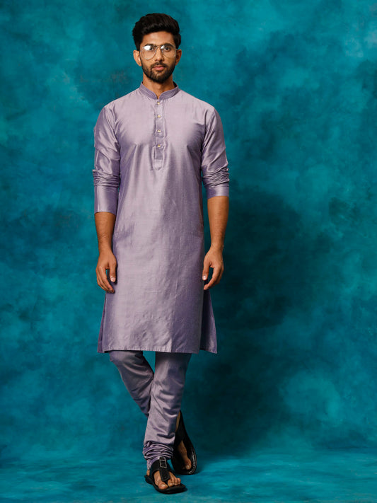 Men's Purple Viscose Straight Kurta Pyjama Set