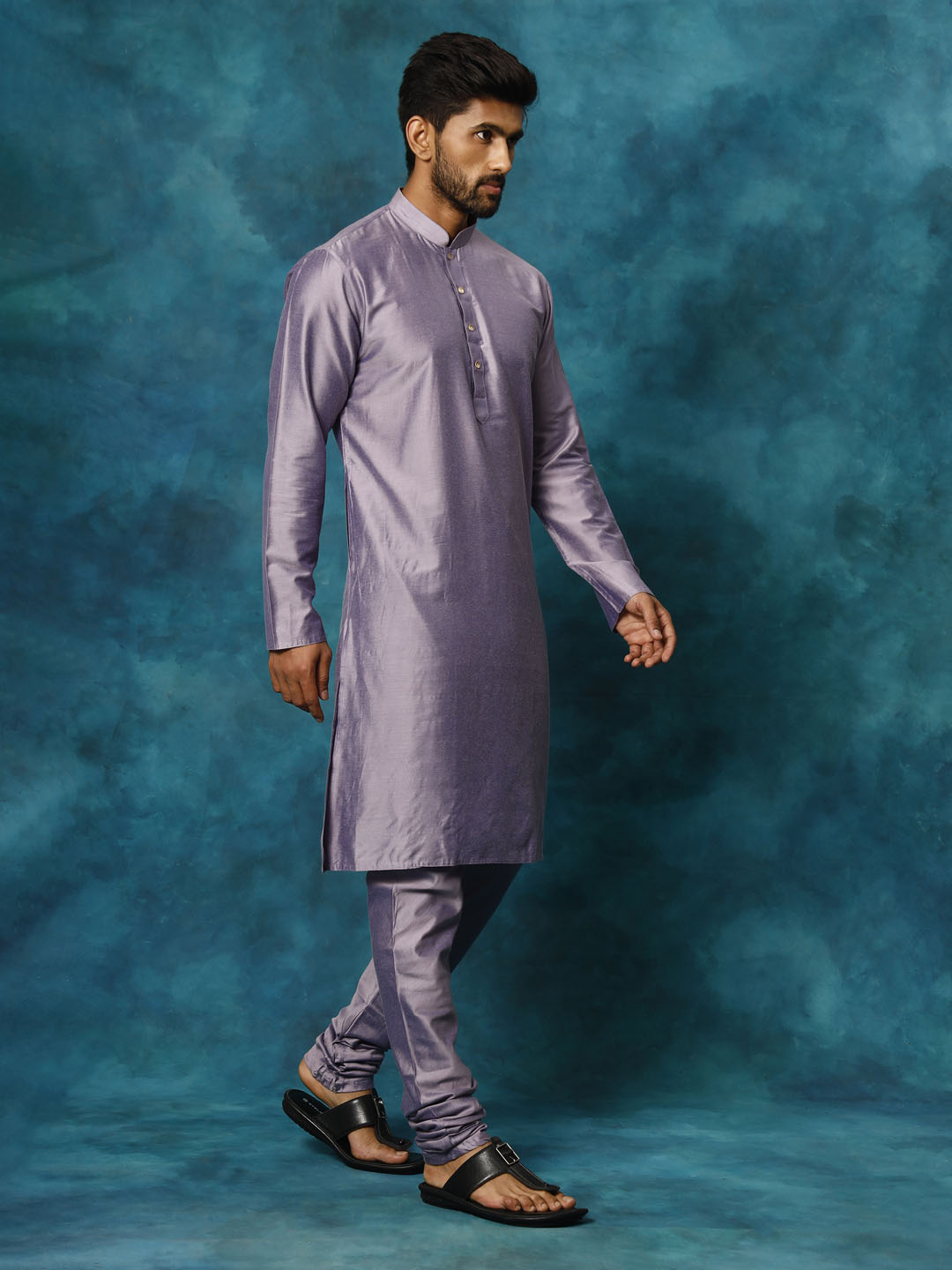Men's Purple Viscose Straight Kurta Pyjama Set