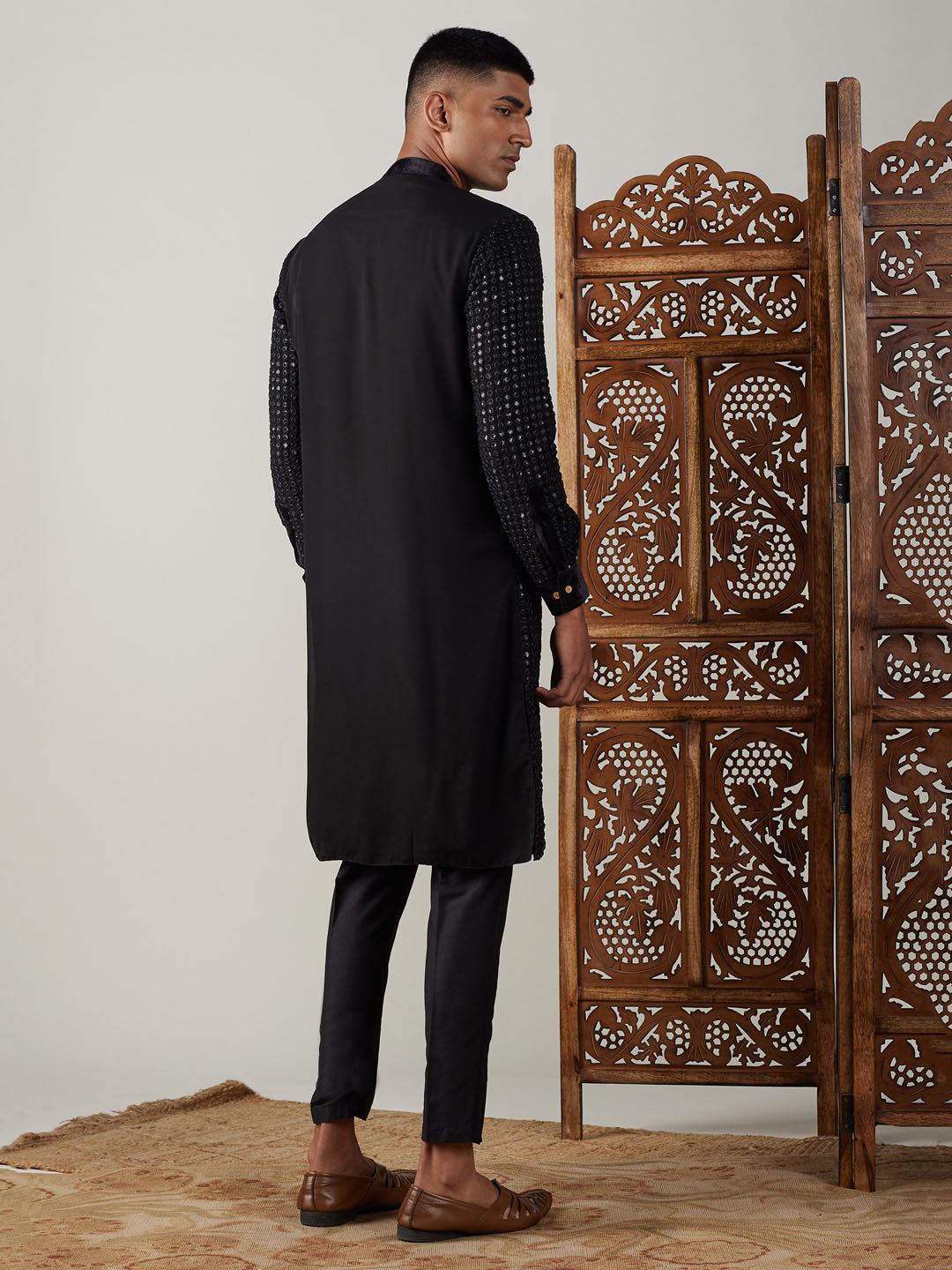 Men's Black Georgette Regular Kurta Pyjama Set