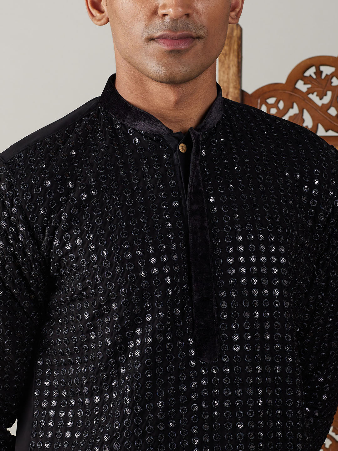 Men's Black Georgette Regular Kurta Pyjama Set