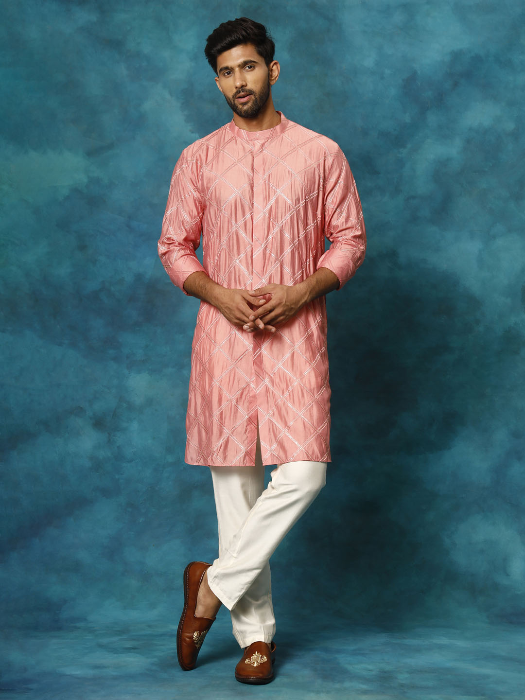 Men's Onion Pink Viscose Straight Kurta Pyjama Set