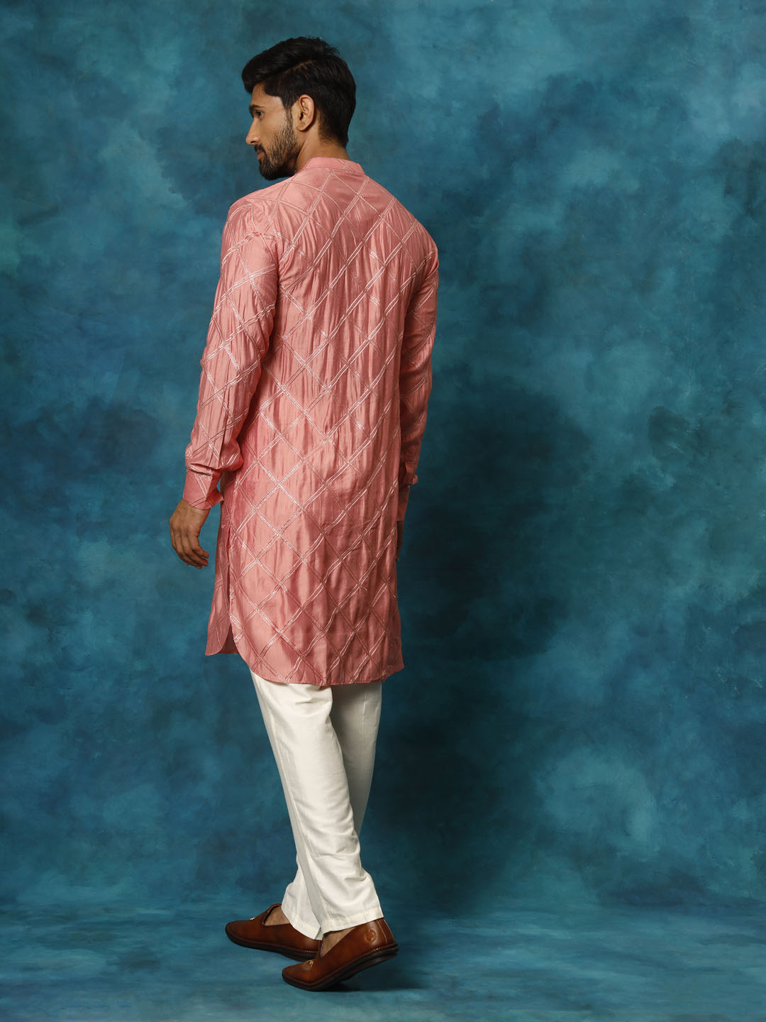 Men's Onion Pink Viscose Straight Kurta Pyjama Set