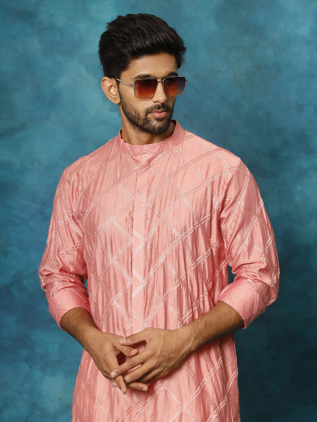 Men's Onion Pink Viscose Straight Kurta Pyjama Set