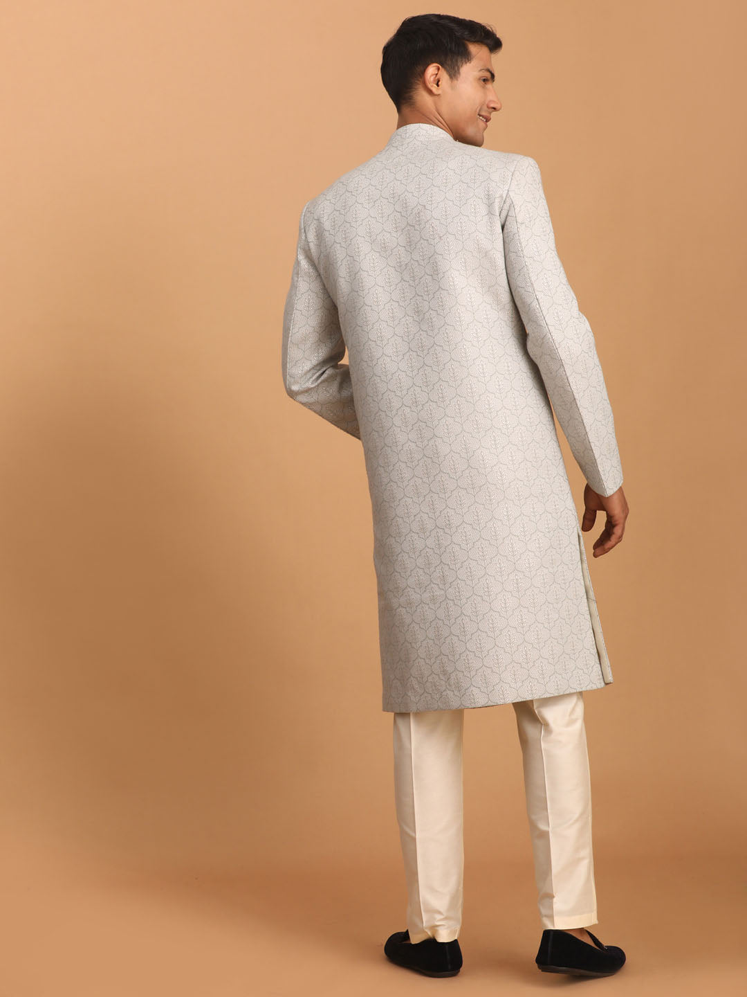 Men's Cream Cotton Blend Straight Sherwani Set