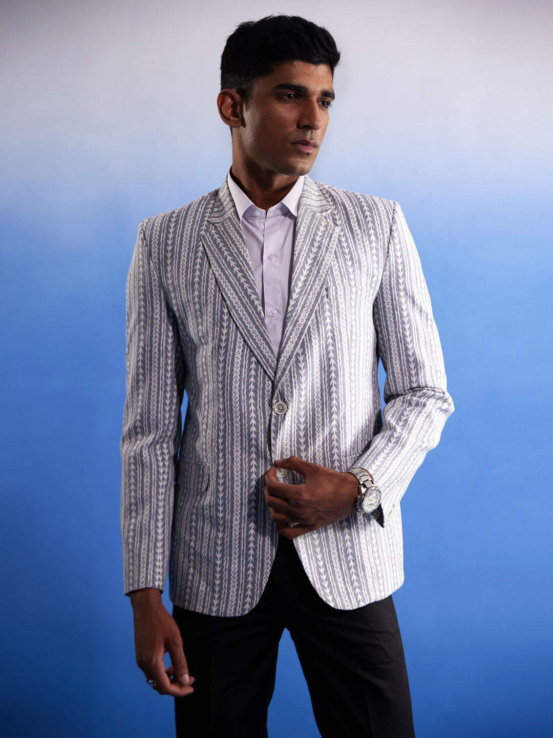 Men's Grey Cotton Blend Blazer Blazer