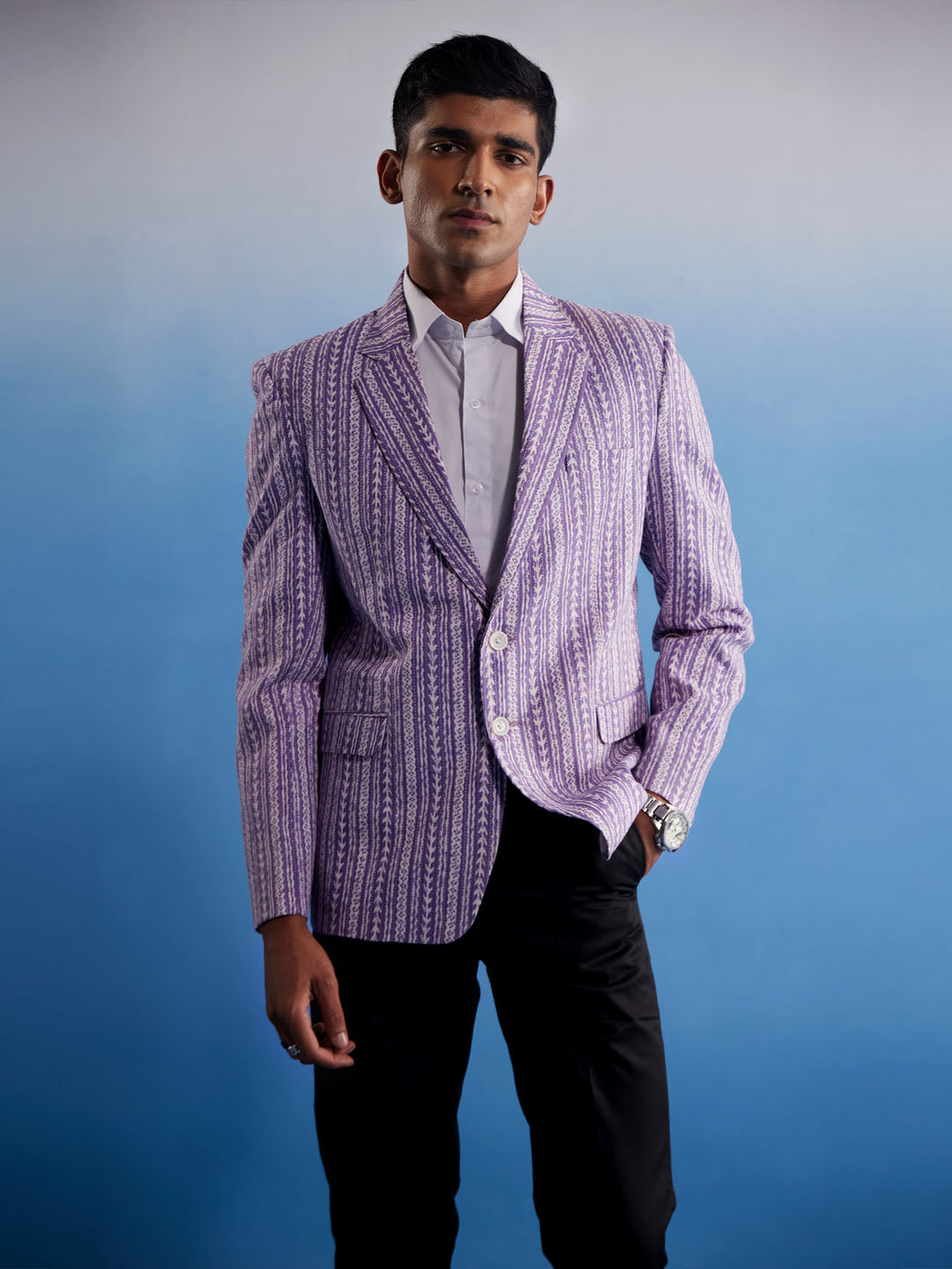 Men's Purple Cotton Blend Blazer Blazer