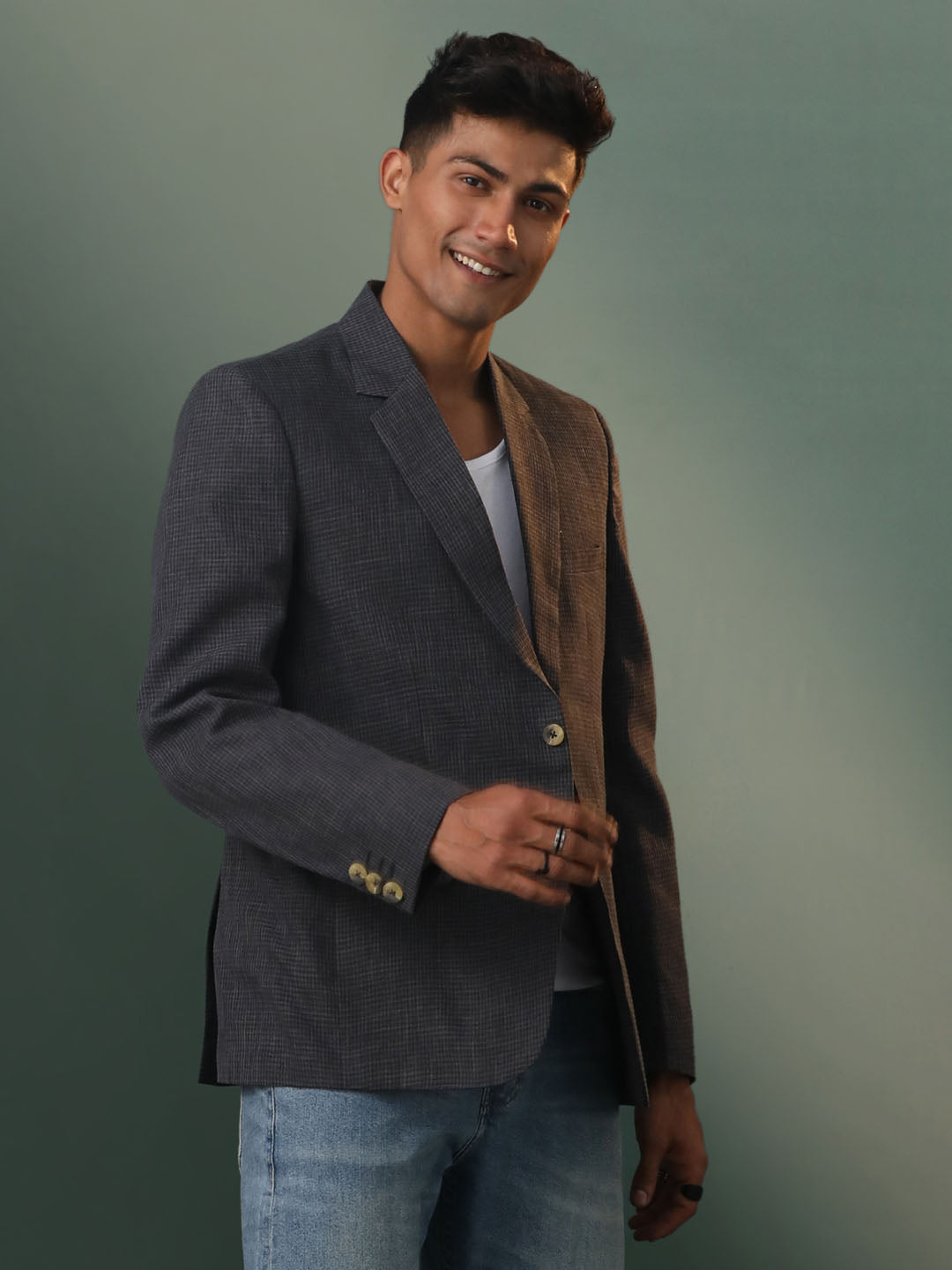 Men's Black Cotton Straight Blazer