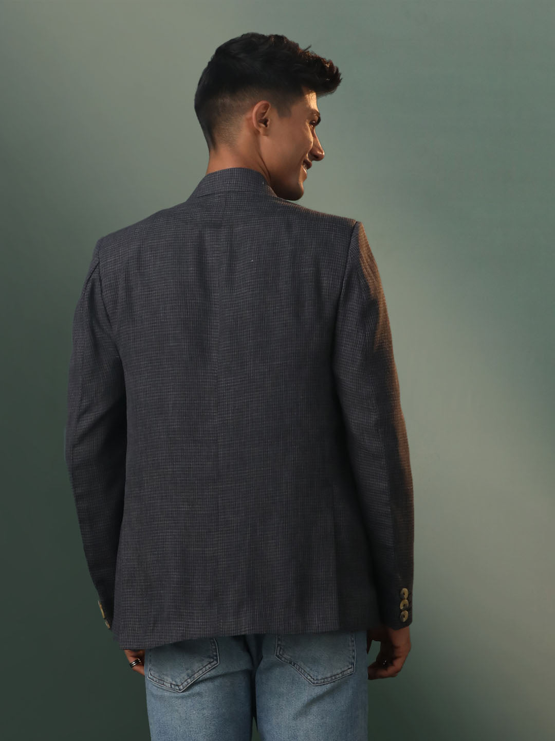 Men's Black Cotton Straight Blazer