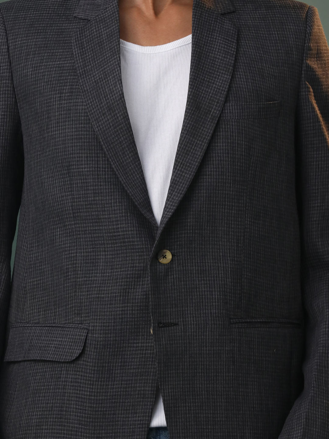 Men's Black Cotton Straight Blazer